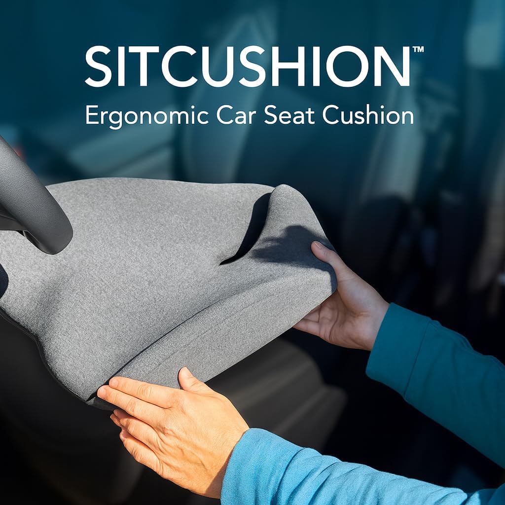 Car Seat Cushion for Driving — Orthopedic Memory Foam Car Seat Pad for Sciatica, Tailbone, and Back Pain Relief for Long Drives. Bonus: with Extra Non-Slip/Washable Cover(Black)