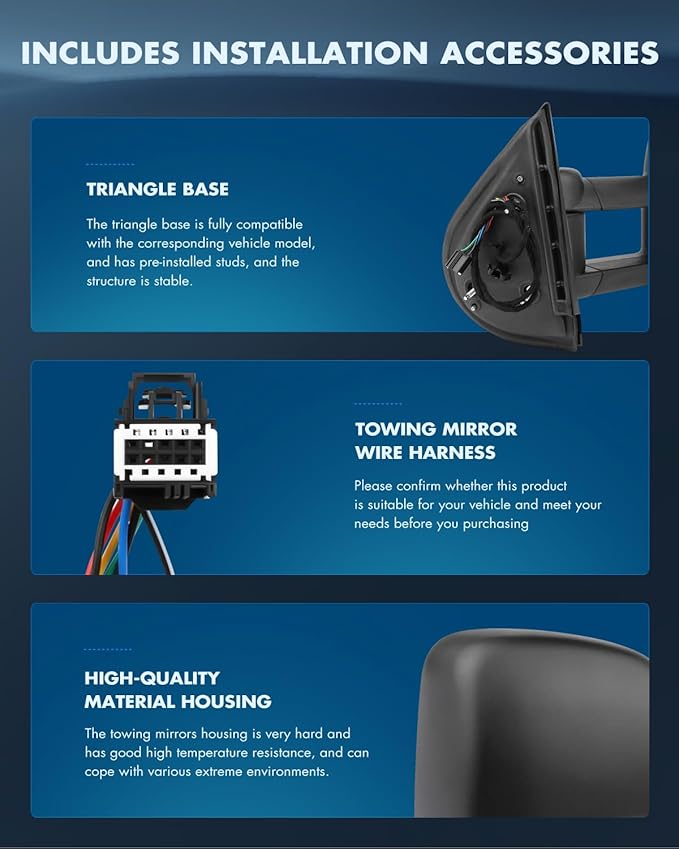 ECCPP Towing Mirrors Tow Mirrors With 2007-2014 For Chevy For GMC 1500/2500 HD/3500 HD(07 New Body Only) Power Adjusted Heated Turn Signal Light Black Housing Pickup