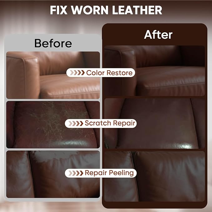 Leather Recoloring Balm - Scratch Repair & Color Restore Kit for Faded Leather, Leather Couch & Car Seats - 10OZ Leather Restorer Balm for Furniture, Auto Interior, Vinyl, Accessories (Medium Brown)