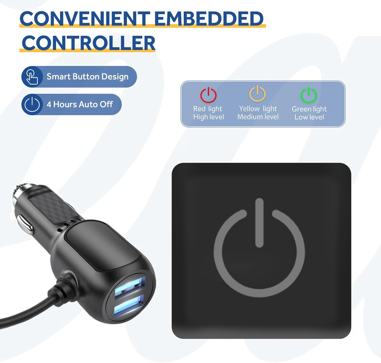 Sealy 12-Volt Heated Car Blanket with 2 Output USB Ports, 3 Heating Levels & 4 Hours Auto Off, Electric Blanket for Car Truck, SUV, RV or Camping, Machine Washable, 59" X 43", Plaid