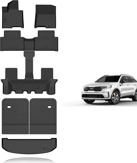 KELCSEECS Floor Mats & Cargo Liner & Backrest Mats for 2021 2022 2023 2024 2025 2026 Kia Sorento Hybrid/2022-2026 Kia Sorento Plug-in Hybrid Car Mats Accessories