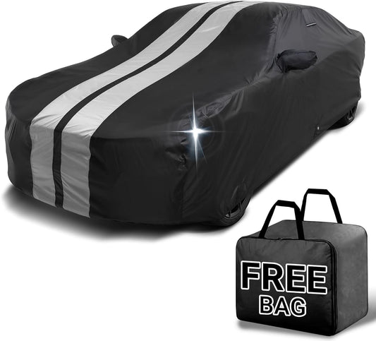 iCarCover Custom Car Cover for Buick Verano (2012-2017) Waterproof All-Weather Rain Snow UV Sun Protector Full Exterior Indoor Outdoor Car Cover (Stripe - Black/Gray)