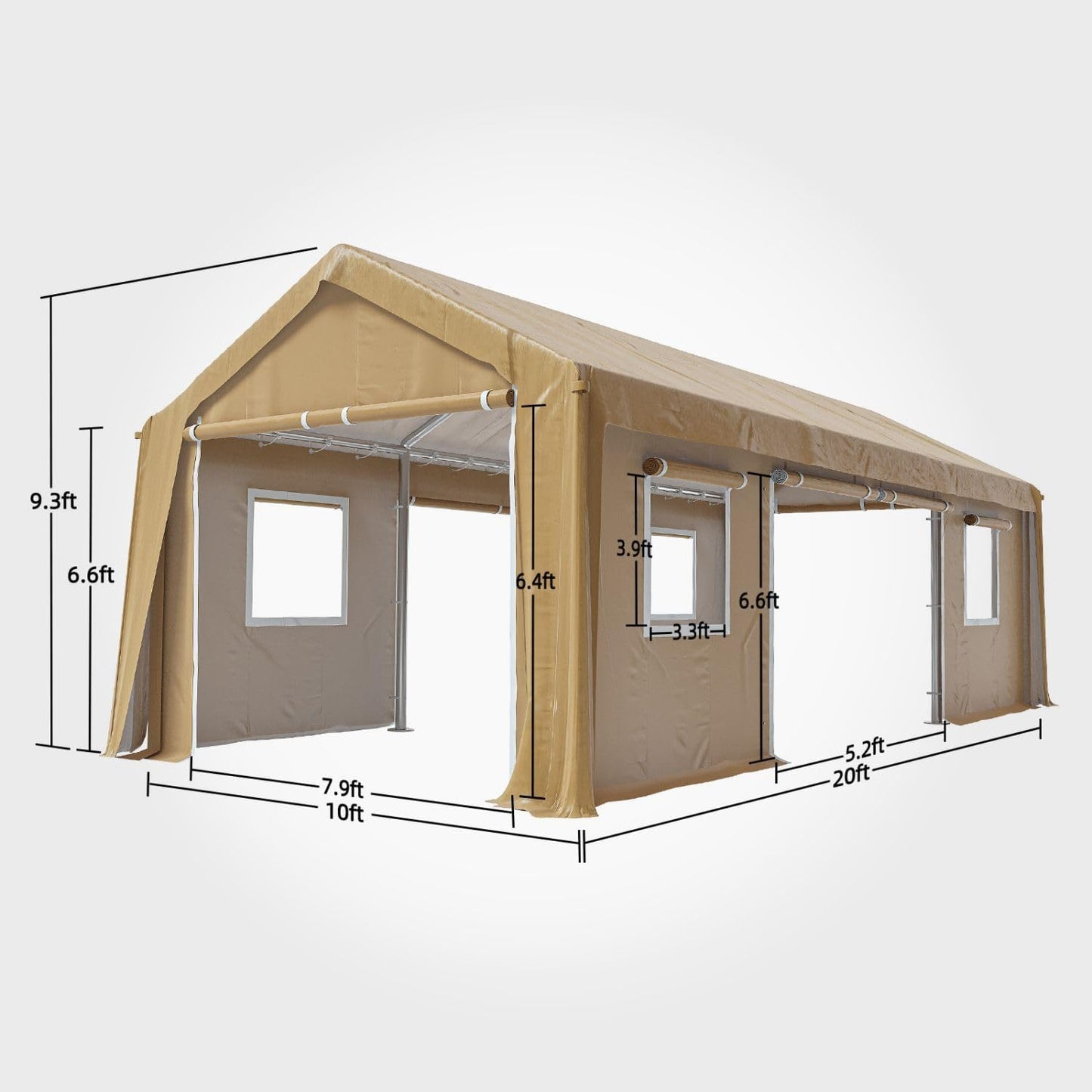 10x20FT Portable Garage, 10'x20' Carport Heavy Duty, Galvanized Frame & 180 g PE Waterproof Canopy, with 4 Doors (Included 2 Side Doors), and 4 Windows, for Pickup Truck, and Boat