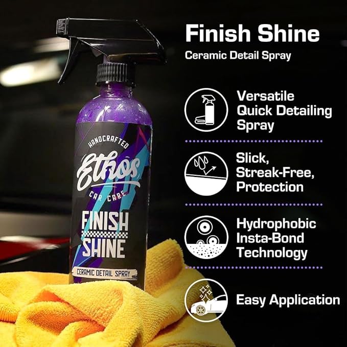 Ethos Finish Shine - Ceramic Detail Spray | Spray Wax For Car Detailing Quick Detail Car Wax | Waterless Car Cleaning | Clay Bar Lubricant | Ceramic Coating & Sealant Safe Top Coat