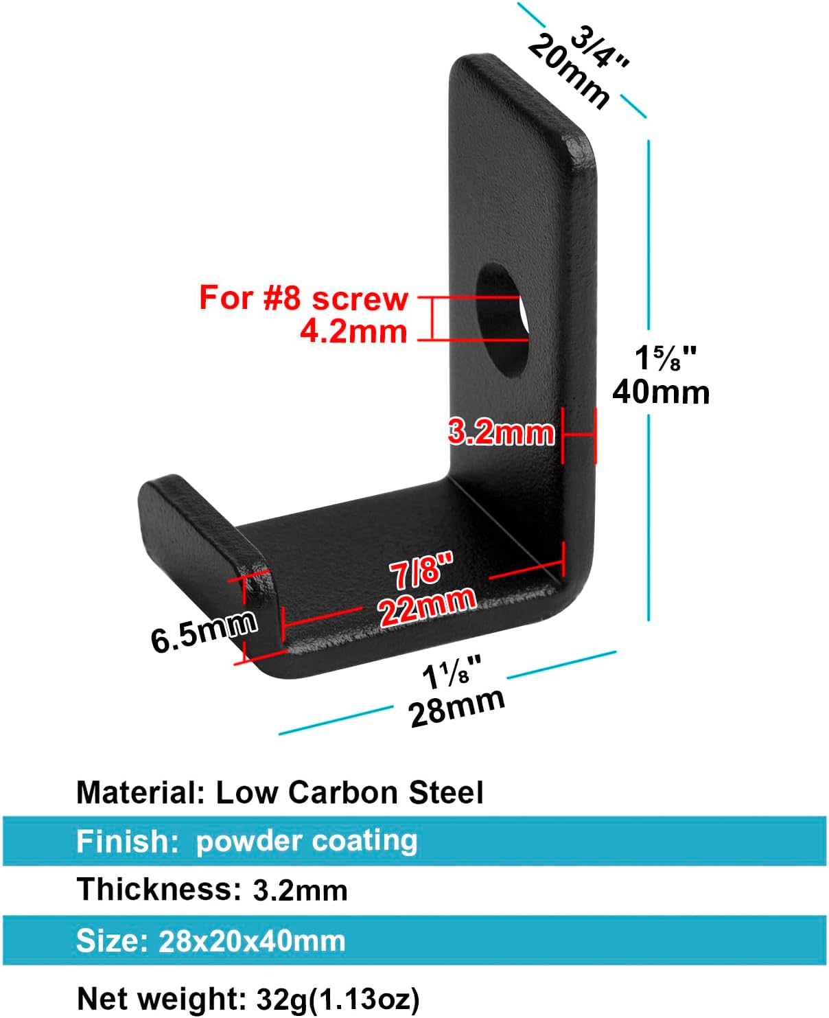 10 Pack 1-5/8" Mini Black Steel Utility J Hook, Wall Mount Garage Storage Hanging Hook, 7/8" Inner Width