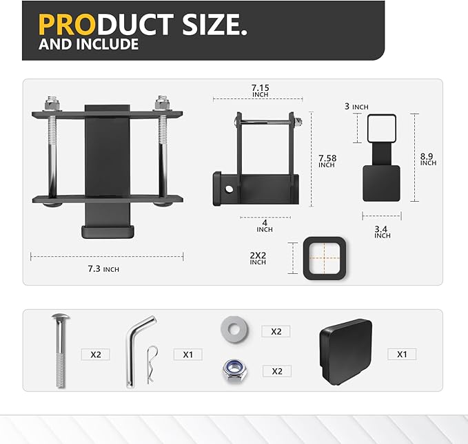 RV Bumper 2 inch Trailer Hitch Receiver Fits 4" x 4" Square Rear Bumper Beams, 3500 LBS Capacity Tow Towing Hitch Adapter Openning for Bike Racks Ball Mounts Cargo Carrier RV Tire Carrier