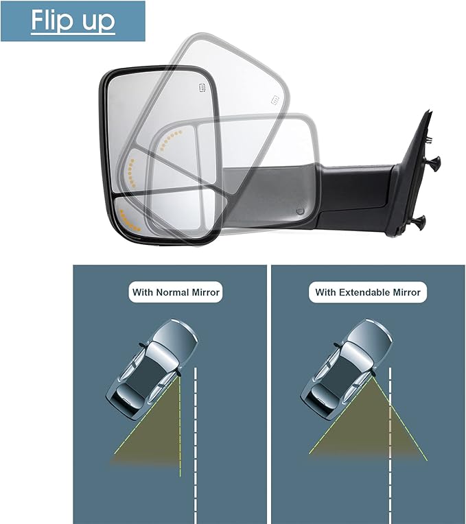 BOOLEE Towing Mirrors Power Heated Compatible with 2009-2018 Dodge Ram 1500,2019-2023 Dodge Ram 1500 Classic Arrow Lamp Puddle Light Temp Sensor Pickup Truck Tow Mirrors Black