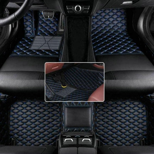 Custom Artificial Leather Waterproof All-Weather Car Floor Mats Fit for 99% Sedan SUV Sports Car Vehicle Car Mat (Black Blue)