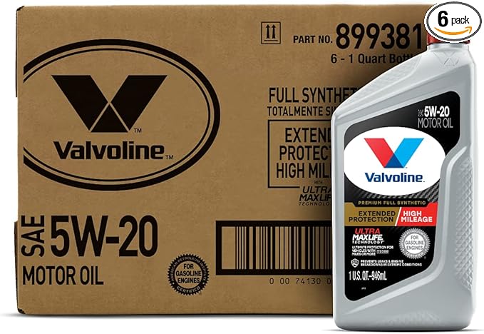 Valvoline Extended Protection High Mileage with Ultra MaxLife Technology 5W-20 Full Synthetic Motor Oil 1 QT, Case of 6