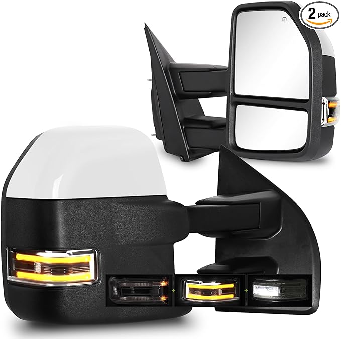 Towing Mirrors for F150 Ford Pickup 2015 2016 2017 2018 2019 2020 with Turn Signal & Running Lights, Spotlight, Heated Power Glass Pair Set (Painted White)