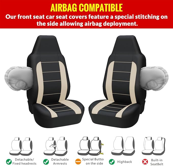 AUTOYOUTH Auto Car Front Seat Covers Bucket Seat Cover Automotive Universal Fit for Sedan Truck Trend Car Accessories - Beige
