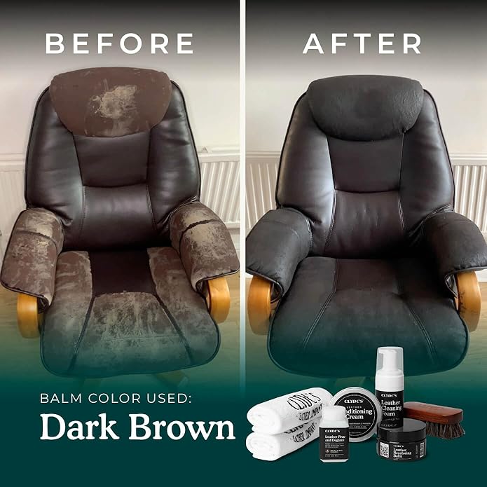 Clyde's™ 4-Step Leather Recoloring Kit | Includes Brush and Lint-Free Towels | Cleans, Restores, and Protects Your Leather