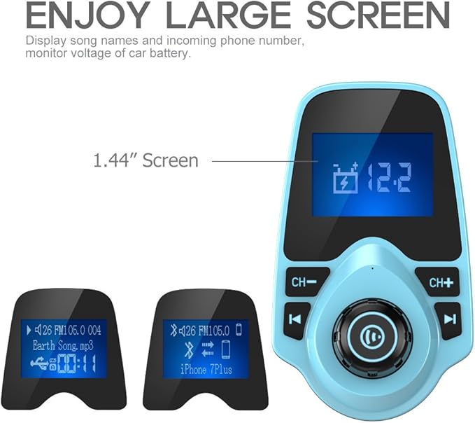 Nulaxy Bluetooth Car FM Transmitter Audio Adapter Receiver Wireless Hands-Free Car Kit W 1.44 Inch Display (F-Green)