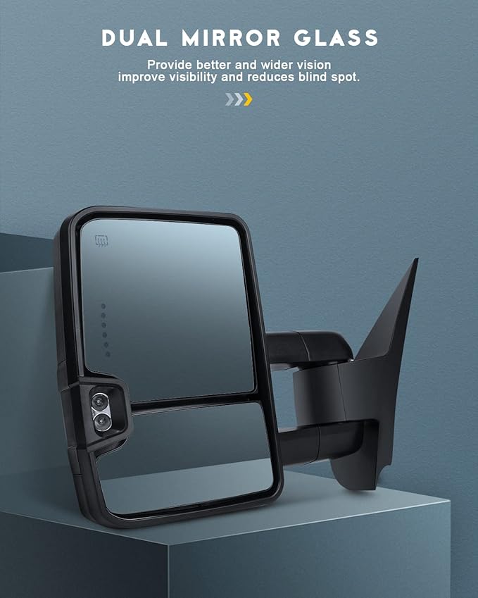 OCPTY Towing Mirrors Power Heated Left Driver Right Passenger Side Tow Mirrors Fit For 2014-2018 For Chevy For Gmc 1500 2015-2019 For Chevy For Gmc 2500 Hd 3500 Hd With Led Turn Signal Black