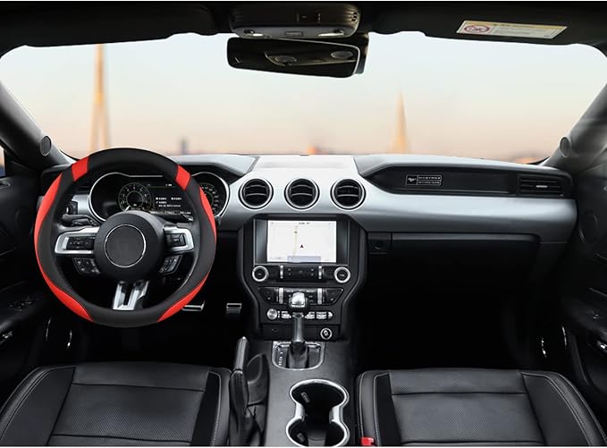 West Llama Car Steering Wheel Cover for Ford Escape,Explorer,Fusion,Focus,Bronco,Transit,Edge(Black+Red- Standard Size)