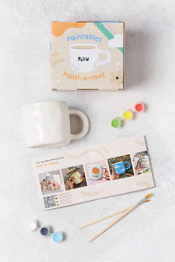 Pott'd Paintables Paint Your Own Mug Kit - DIY Mug Painting Kit for Adults. Ceramic Painting Kit for Adults Includes Mugs, Paints, Brushes and Painting Inspiration Guide