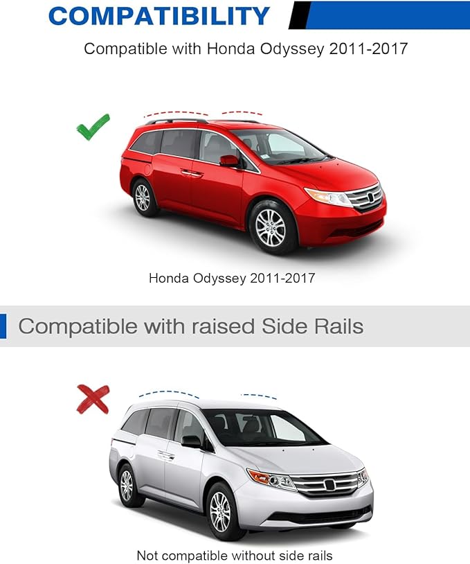 300lbs Lockable Roof Rack Cross Bars Compatible with Honda Odyssey 2011-2017 (with Raised Side Rails), Heavy Duty Aluminum Roof Rails Crossbars Cargo Canoe Black Rooftop Cargo Carrier.