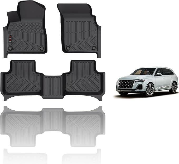 KELCSEECS Floor Mats Custom for Q7/SQ7 2025 2024-2020 & Q8/SQ8 2025 2024-2019 Car Mats TPE All Weather Floor Liners Custom for Q7 and Q8 Front & 2nd Rear Row Accessories