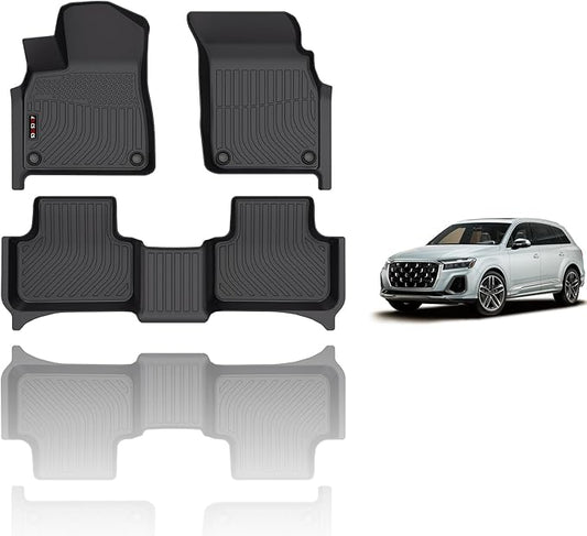 KELCSEECS Floor Mats Custom for Q7/SQ7 2025 2024-2020 & Q8/SQ8 2025 2024-2019 Car Mats TPE All Weather Floor Liners Custom for Q7 and Q8 Front & 2nd Rear Row Accessories