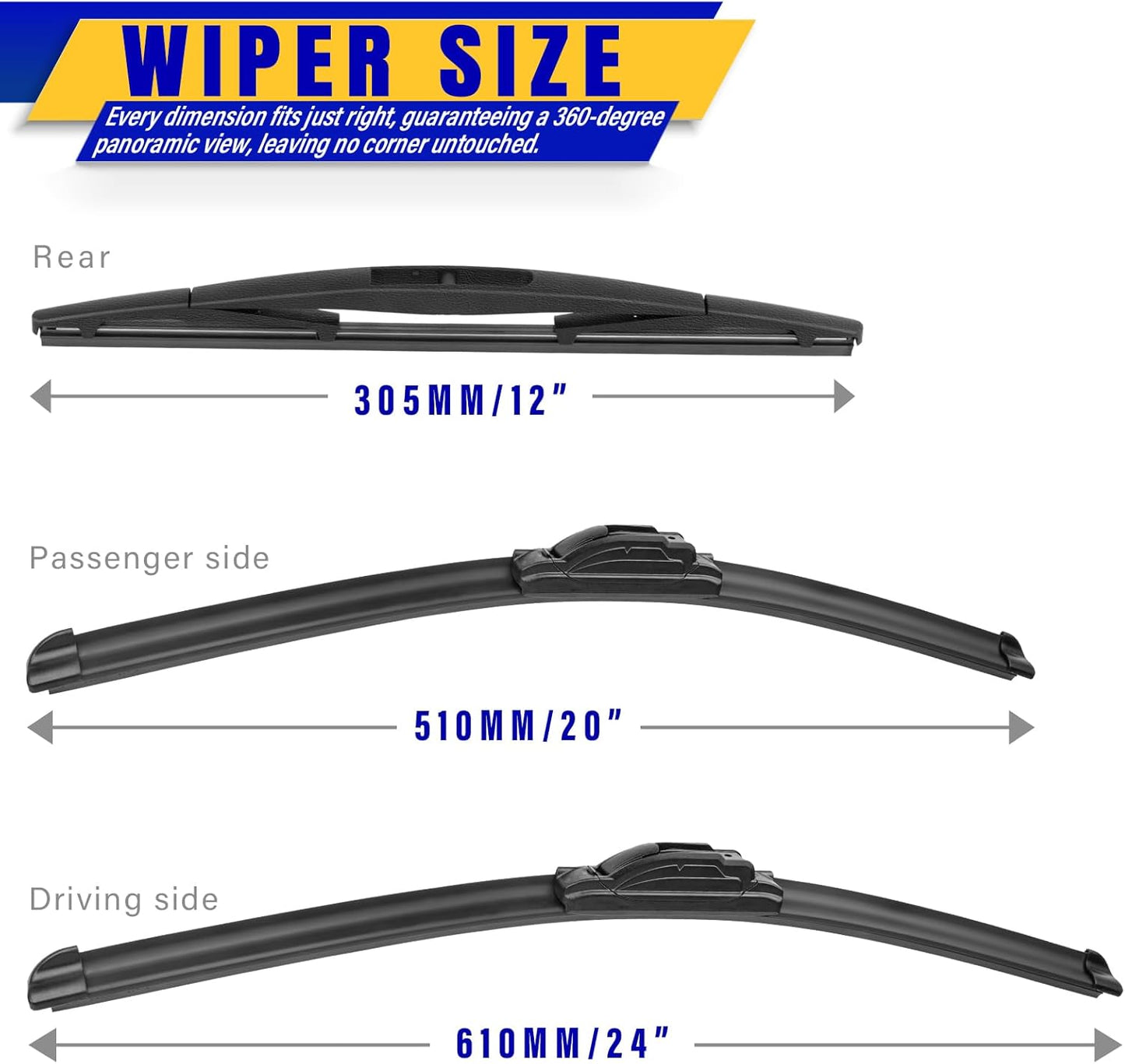3 wipers Replacement for 2014-2018 BMW X5, Windshield Wiper Blades Original Equipment Replacement - 24"/20"/12" (Set of 3) U/J HOOK