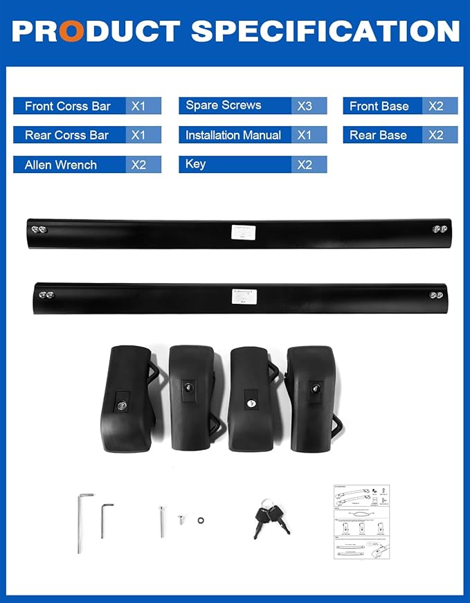 300lbs Lockable Roof Rack Cross Bars Compatible with 2013-2017 Subaru XV Crosstrek & 2012-2016 Impreza, Heavy Duty Aluminum Roof Rails Crossbars Cargo Canoe Black Rooftop Cargo.