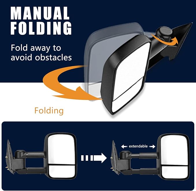 AERDM New Pair Towing Mirrors Manual Operated Textured Black Telescoping Trailer Side Mirrors Fit Chevy/GMC/Cadillac Silverado Sierra Avalanche Suburban Tahoe Yukon XL Escalade EXT ESV