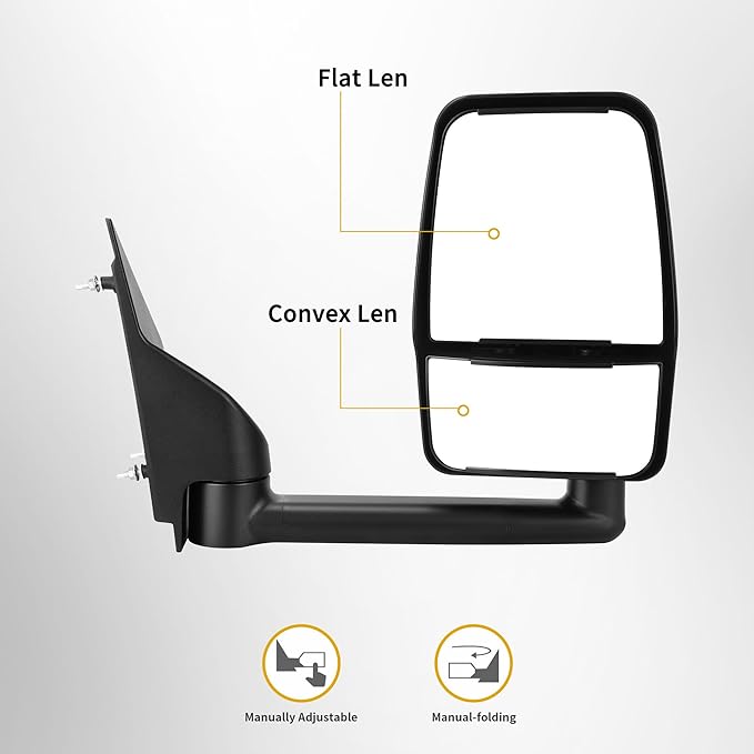 DWVO Right Passenger Side Mirror Compatible with 2003-2019 Chevy Express GMC Savana 1500 2500 3500, Towing Mirror with Manual Folding Manual Adjustment Door Mirror Tow Mirror Black Housing