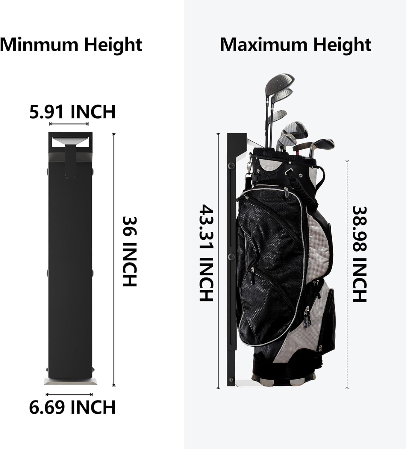 Wall Mount Golf Bag Storage Rack - Wall Mount Rack for Garage, Club Dock for Golfing Bag | Space Saving | Easy Install & Use