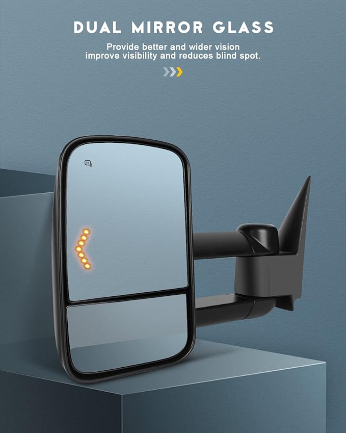 OCPTY Power Heated Towing Mirror Fit For Chevy Avalanche 1500 2003-2006 For Avalanche 2500 2003-2006 For Silverado 1500 2003-2006 Power Adjust LED Turn Signal Light Black Textured Driver & Passenger