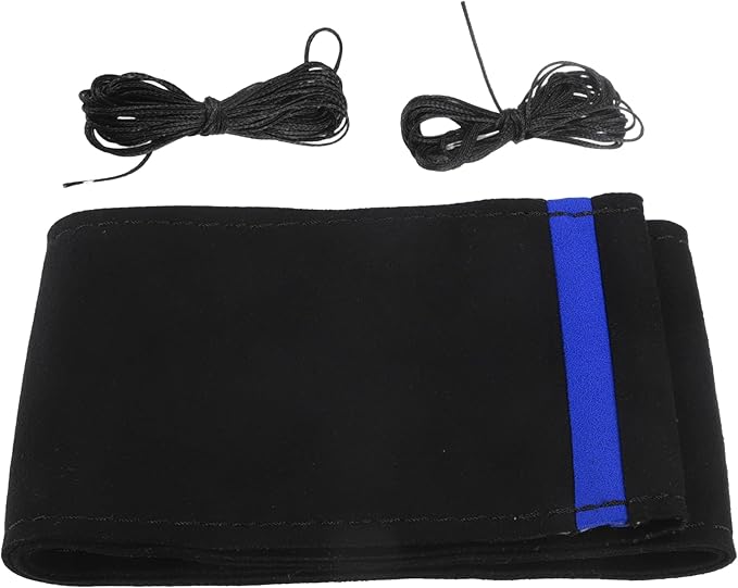 Car Hand Sewn DIY Steering Wheel Cover Breathable Comfortable 38cm Stitch on Wrap Cover Suede Blue Black Stitches Black