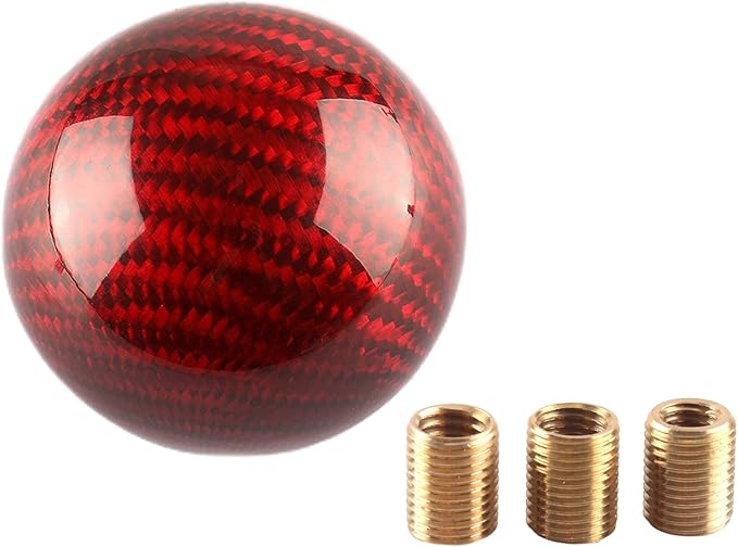 Round Ball Shift Knob 5 6 Speed Carbon Fiber Gear Shifter Knob for Manual Automatic Vehicles with Adapters M12x1.25 M8x1.25, M10x1.25, M10x1.5 (Red)