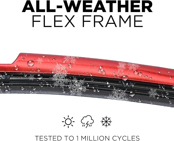 ClixWipers 28" + 28" (Set of 2) Red Chrome All Weather Premium Automotive Replacement Windshield Wiper Blades, Passenger and Driver Side Winter Wiper Blades for Various Car Models