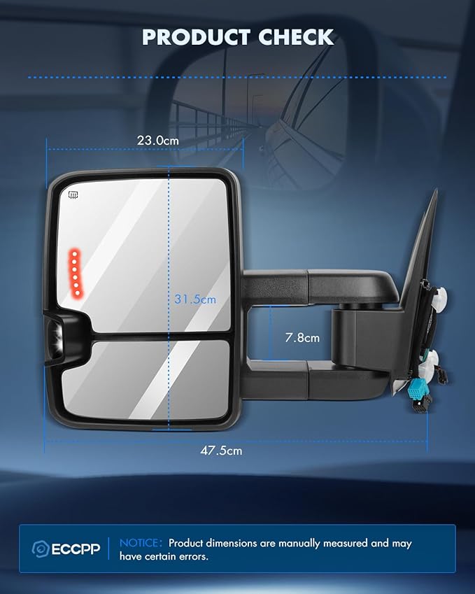ECCPP Towing Mirrors, A Pair of Exterior Automotive Mirrors for 2003-2006 for Chevy Silverado for GMC Sierra with Dynamic Running Lights Arrow Signal Reversing Lights Power Operation Heated