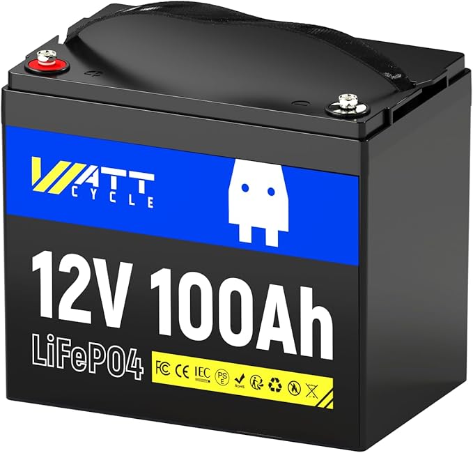WattCycle 12V 100Ah LiFePO4 Battery, BCI Group 24, 15000 Deep Cycles, Built-in 100A Smart BMS, Low-Temperature Protection, Grade A for RVs, Golf Cart, Marine, Home Energy Storage, Solar Systems