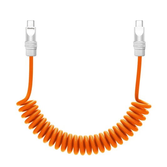 chubbycable Curly Chubby - Retractable Fast Charging Cable 240W Coiled Charger Cord for Car Durable USB-C Cable for Phones, Tablets and More, Orange, Type-C to Type-C, 1.3FT-2.3FT