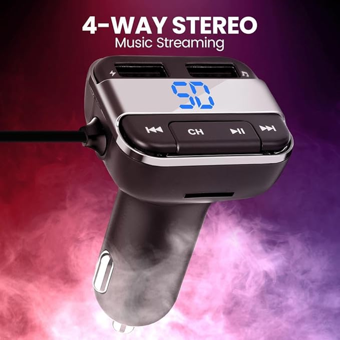 Pyle Cigarette Lighter Bluetooth FM Transmitter - Universal Wireless Car Bluetooth Adapter, Music Audio Stereo Radio Receiver w/Mic, Handsfree Calling, Siri/Google Asst, USB, SD Card Slot - PBT91.5