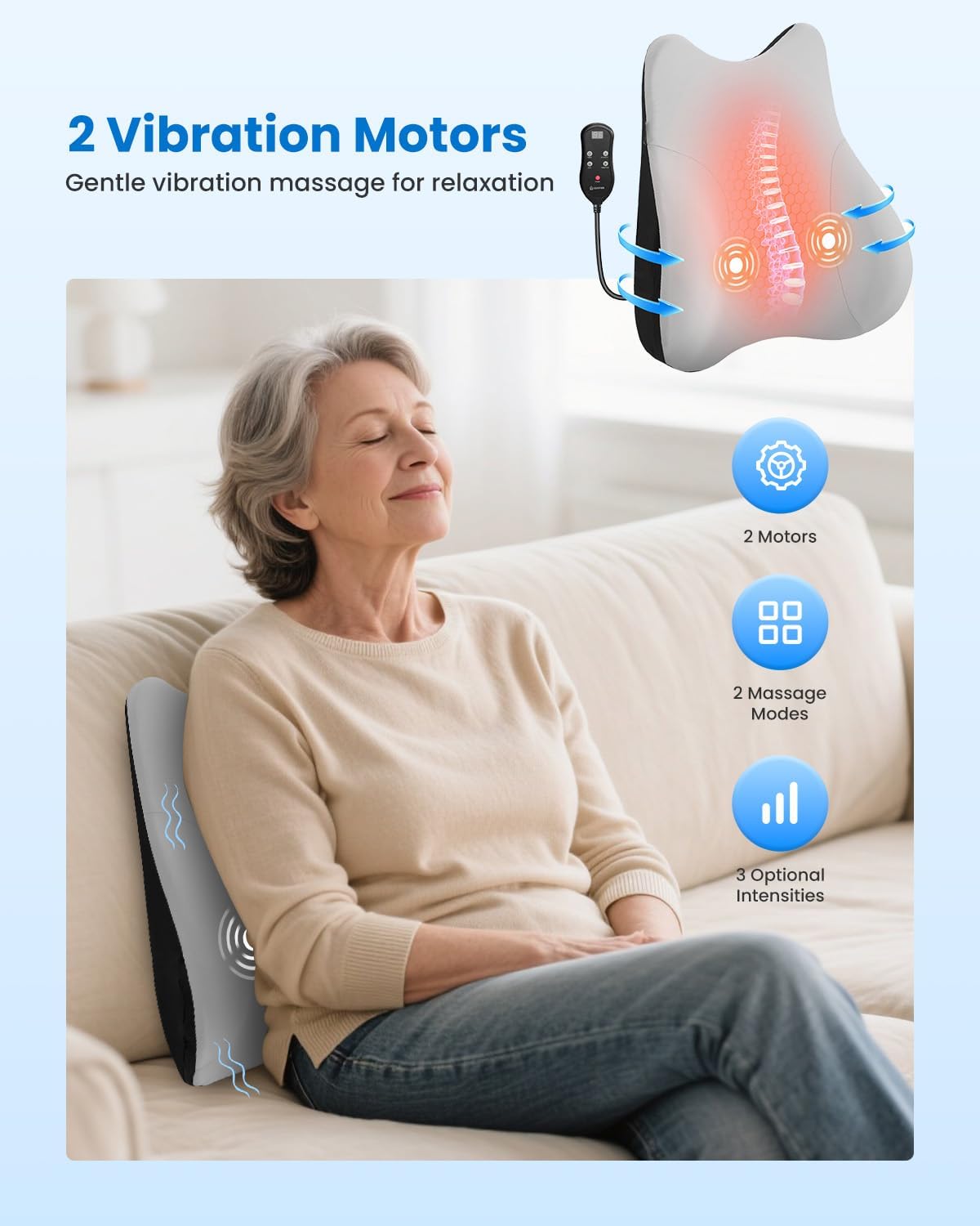 COMFIER Lumbar Support Pillow for Office Chair, Heated Back Support Pillow with 3 Vibration Modes & 3 Intensities, Ergonomic Back Support Cushion for Car,Recliner,Gaming Chair