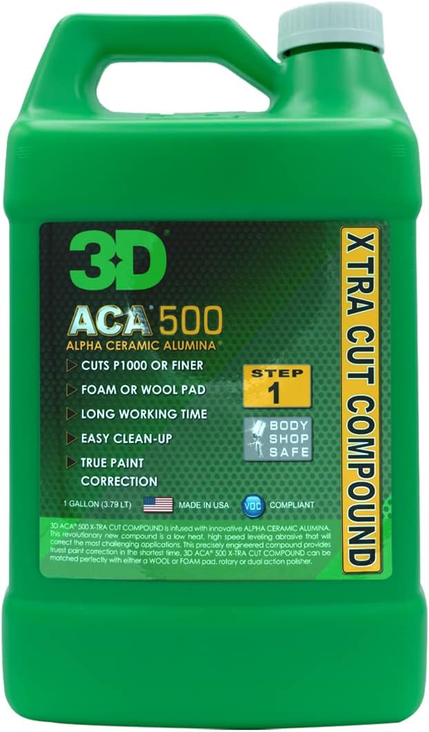 3D ACA 500 Cutting Compound – Step 1 Extra-Cut for Deep Paint Correction | Cuts P100 Grit or Finer | Body Shop Safe, Low Dust, Pro Detailer Formula | Made in USA - 1 Gallon