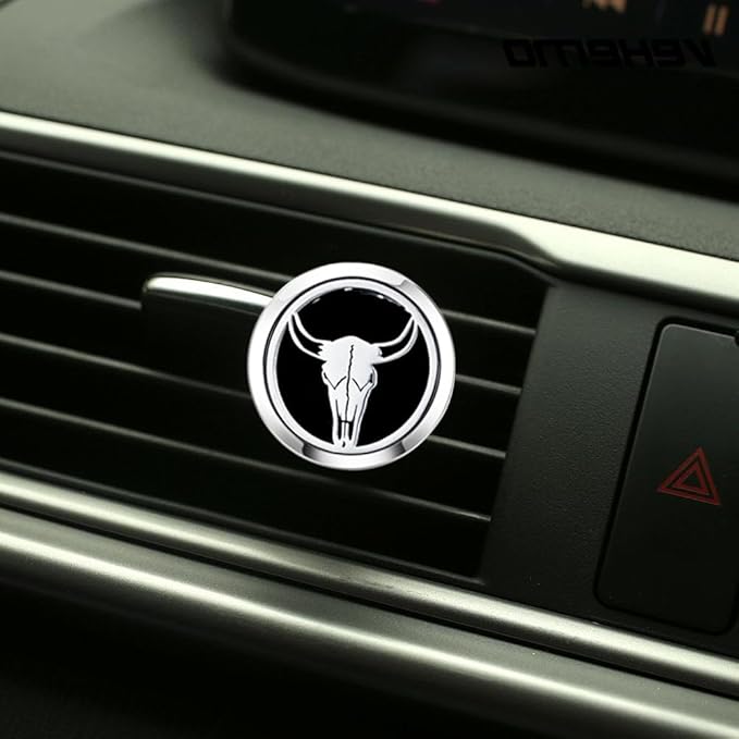 Car Essential Oil Diffuser Vent Clip Car Aromatherapy Christmas Car Accessories with 10 Refill Pads(Bull Skull)