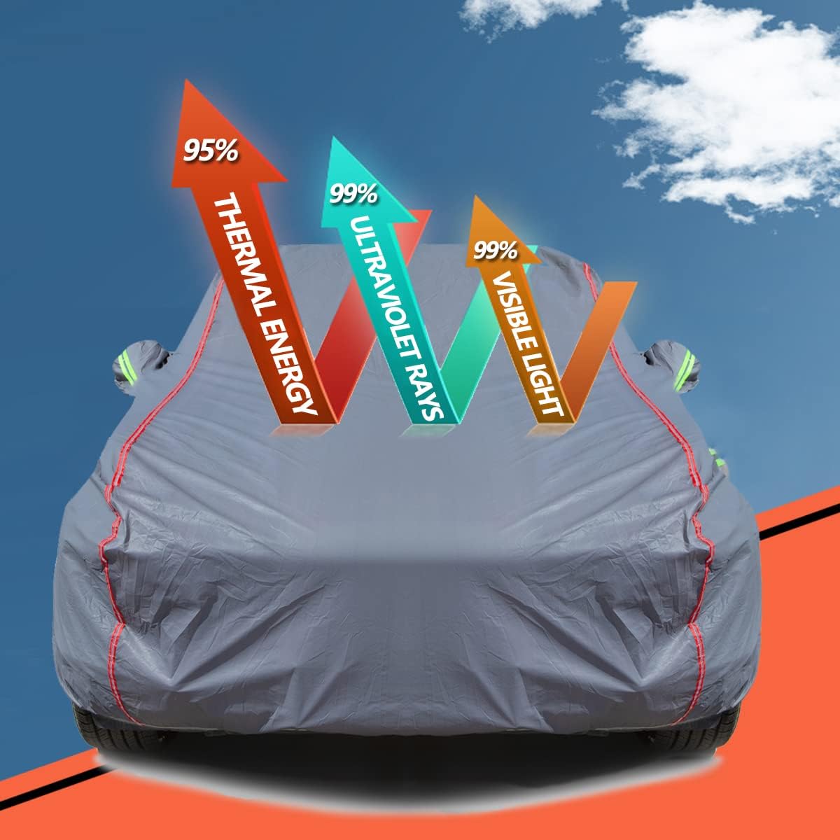 AUQDD 6-Layers PEVA New Material Sedan SUV Full Padded Car Cover Waterproof All Weather Weatherproof UV Sun Protection Snow Dust Storm Resistant Outdoor Exterior Custom Form-Fit Straps 214"-232" Gray