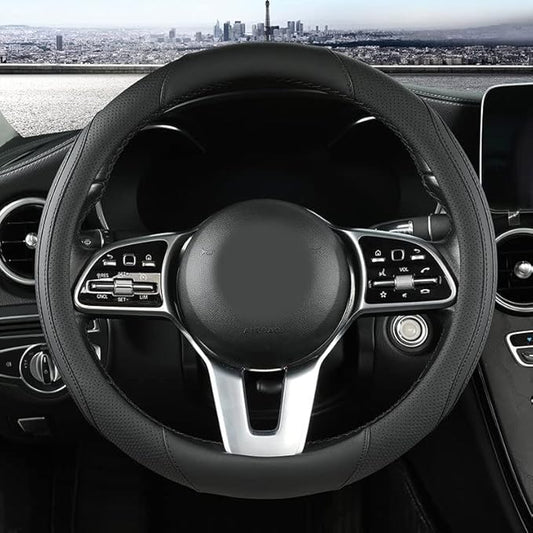 Car Steering Wheel Cover, Leather Steering Wheel Cover Black Universal 14.5-15 Inch Microfiber Leather Anti-Slip Breathable Auto Steering Wheel Covers Accessories for Men Women