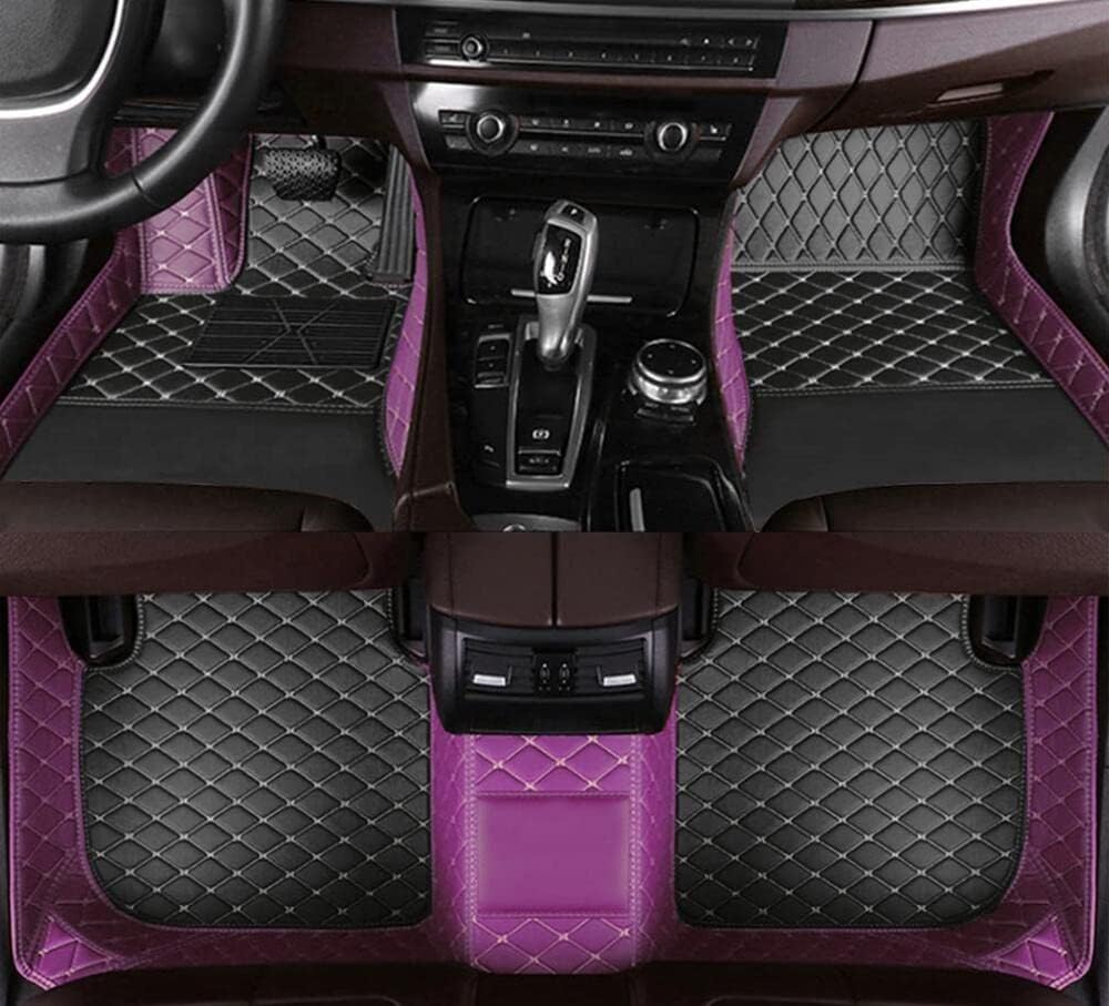 Custom All-Weather Protection Leather Car Floor Mats for Cars Sedan SUV Sports Car Waterproof Floor Mat (Black+Purple)