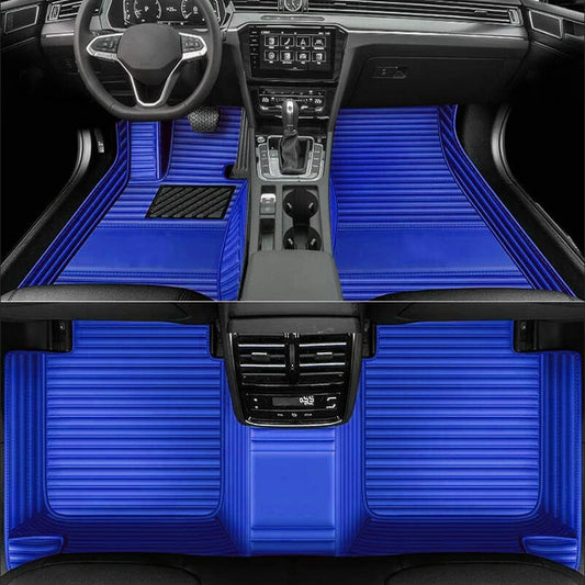 Custom Colors Car Floor Mats Black Pink for 99.9% Sedan SUV Sports， All-Weather Liners Car Floor mat，Luxury Leather Automotive Floor Mats (Blue Stripe,3D Floor Mats)