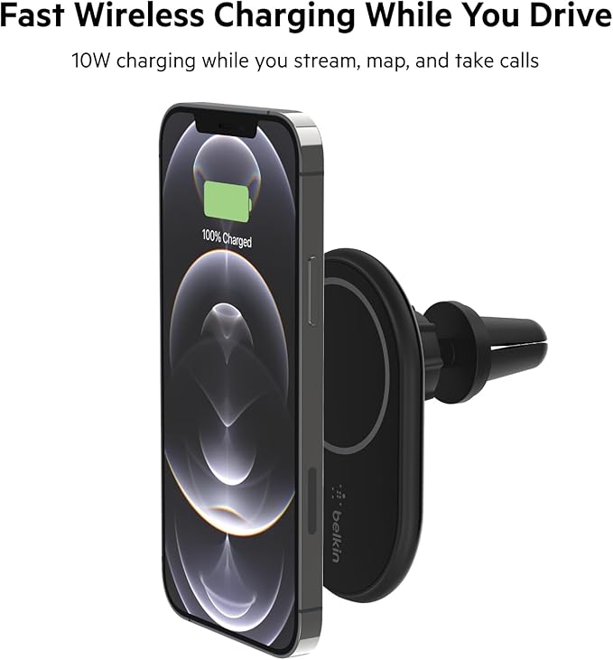 Belkin MagSafe-Compatible Magnetic Wireless Car Charger 10W - Wireless Charger, Magnetic Car Vent Phone Mount for iPhone 17, iPhone 16, 15, & 14 Series, Pixel 10 (Power Supply NOT Included) - Black