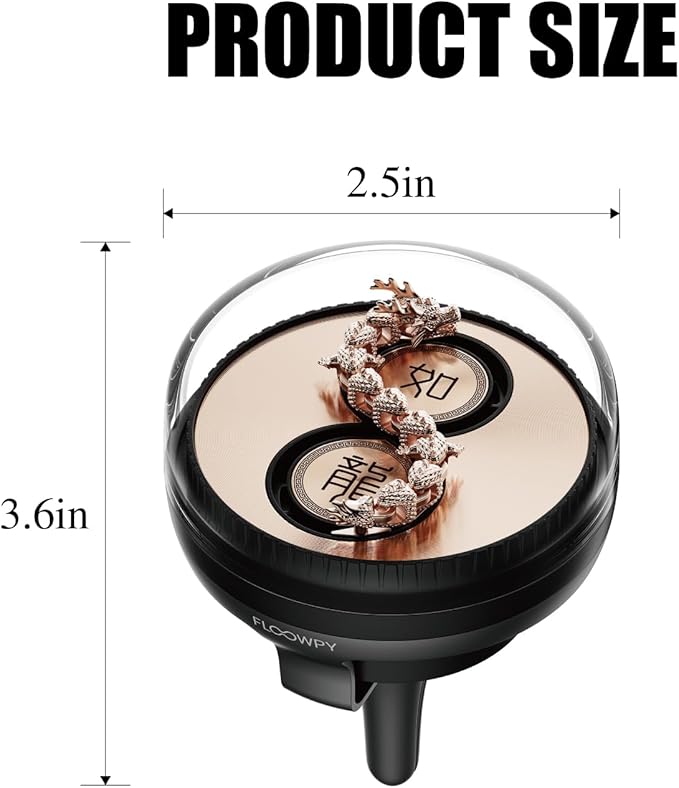 Car Air Freshener with Moving Dragon - 3 Fragrance Pads, Wind-Powered Air Vent Diffuser, Moving Dragon Design, Car Freshener Vent Clip