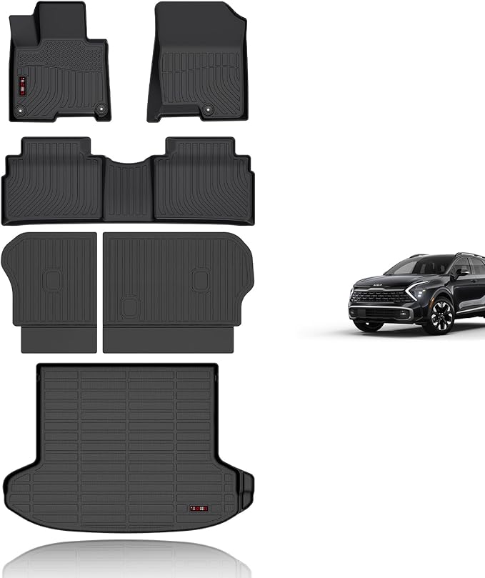 KELCSEECS® Floor Mats & Cargo Liner & Backrest Mats for 2026 2025 2024 2023 Kia Sportage Plug-in Hybrid All Weather Car Mats Floor Liners Kia Sportage PHEV Floor Mats Seatback Trunk Mats