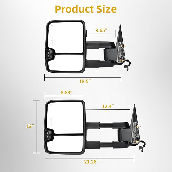 DWVO Towing Mirrors Compatible with Chevy Silverado Sierra 1500 2500, 1999 2000 2001 2002 2001-2002 GMC Yukon XL, Heated Power Adjusted Glass Turn Signal Light Backup Lamp Telescoping Chrome