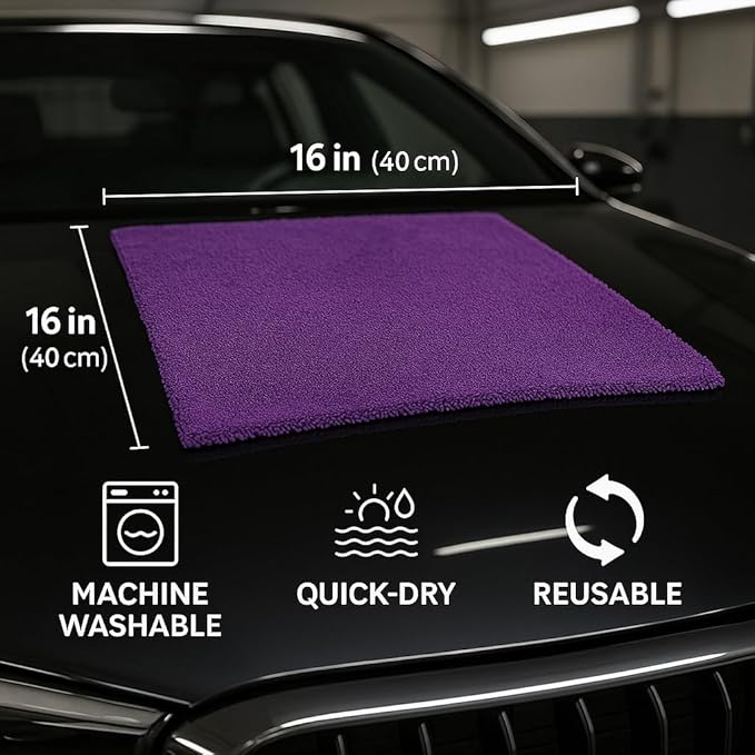 10 Pack Pak Details Edgeless Microfiber Towels for Cars | 16x16 Ultra-Soft, Scratch-Free & Lint-Free Car Detailing Microfiber Cloths for Buffing & Coating | Seamless Finish Auto Cleaning Cloths