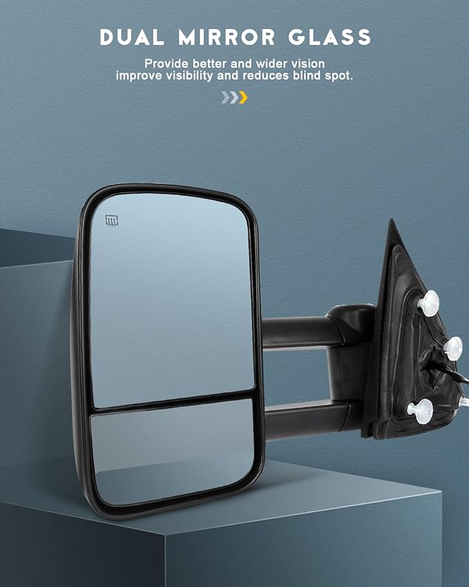 OCPTY Tow Mirrors Power Heated Left Driver Right Passenger Side Towing Mirrors Fit For 2014-2018 For Chevy For Gmc 1500 2015-2019 For Chevy For Gmc 2500 Hd 3500 Hd With Black Housing Manual Folding