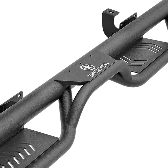 Running Boards Compatible with 2007-2018 Jeep Wrangler JK JKU Unlimited 4 Doors, Two Stairs Design Side Steps Heavy-Duty Steel Nerf Bars Bolt-on Step Plates Rock Sliders Rail, Black